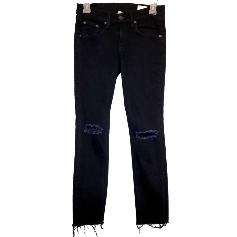 Rag and Bone Modele black distressed raw hem skinny jeans size 26 Grunge Classic